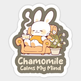 Cute Bunny Enjoying Chamomile Tea Cup. Camomile Tea Lover. US Spelling. Sticker